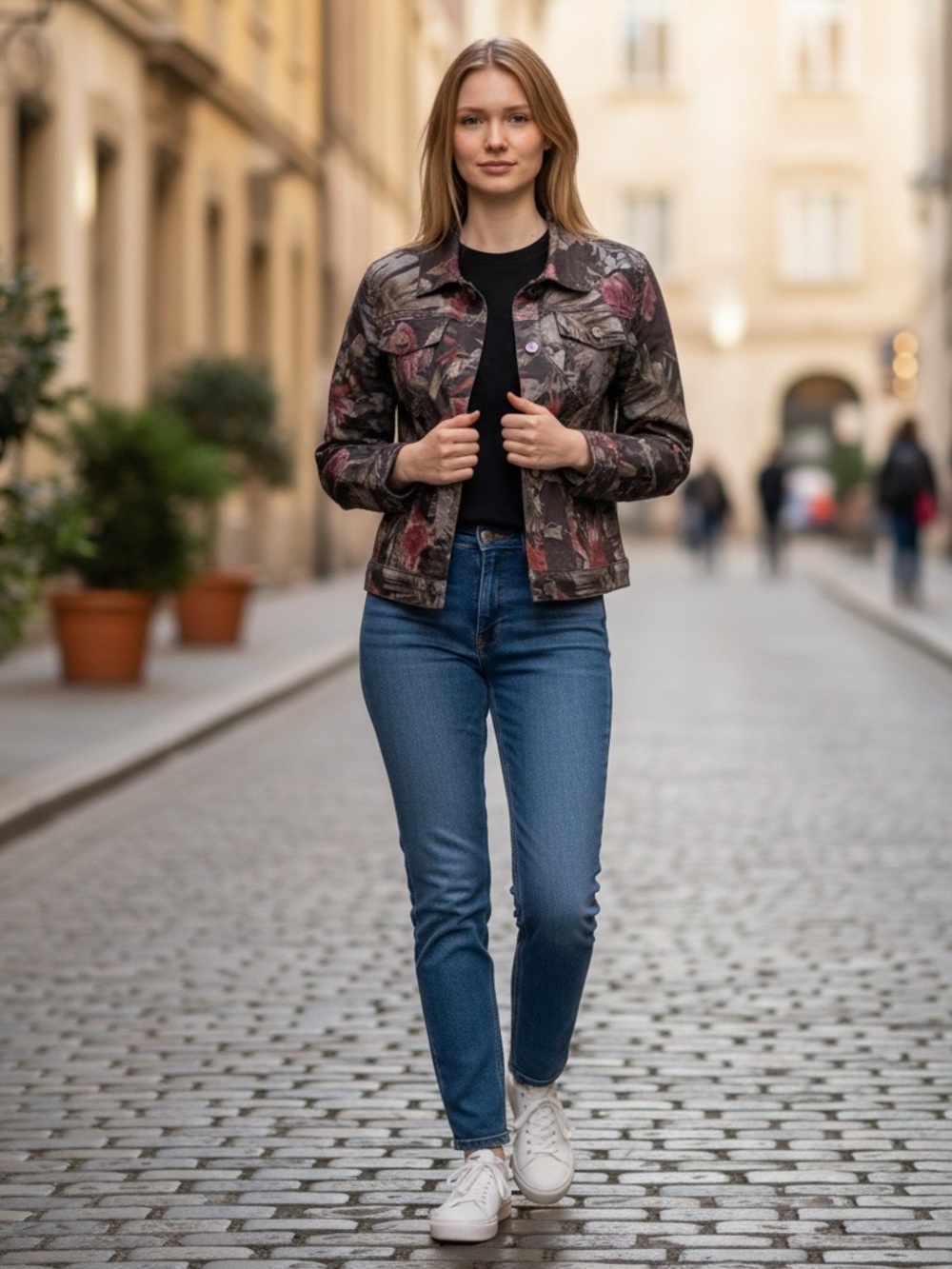Tempo Paris Floral Print Jean Jacket — reversible